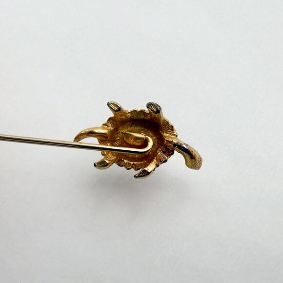 Vintage 70s Turtle Stick Pin Green Enamel Shell Gold Tone Lapel Hat Pin - Picture 5 of 10